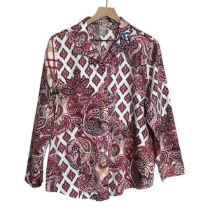 Chico’s Non Iron Shirt Button Up Paisley Size 3/US 16/18 XL